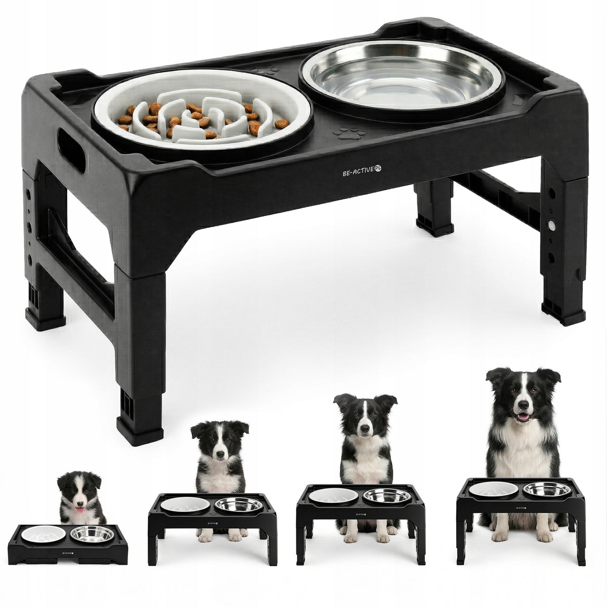 DOG BOWL SLOWING FOOD DOUBLE BOWL ON STAND ADJUSTABLE