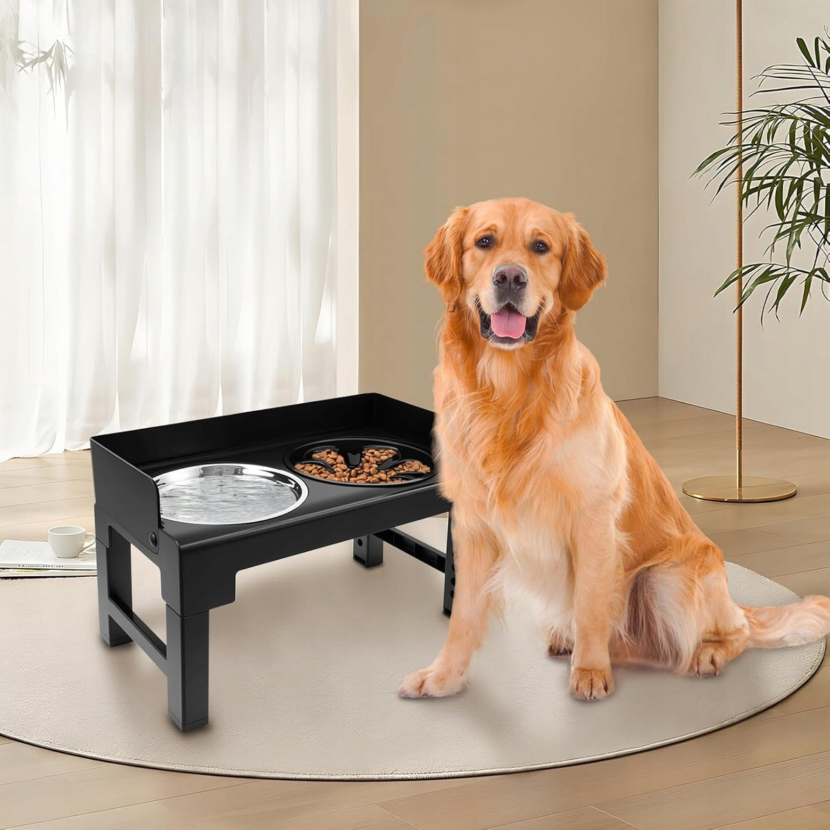 DOG BOWL WITH ADJUSTABLE STAND WITH BOWLS FOR LARGE AND SMALL Packaging status original