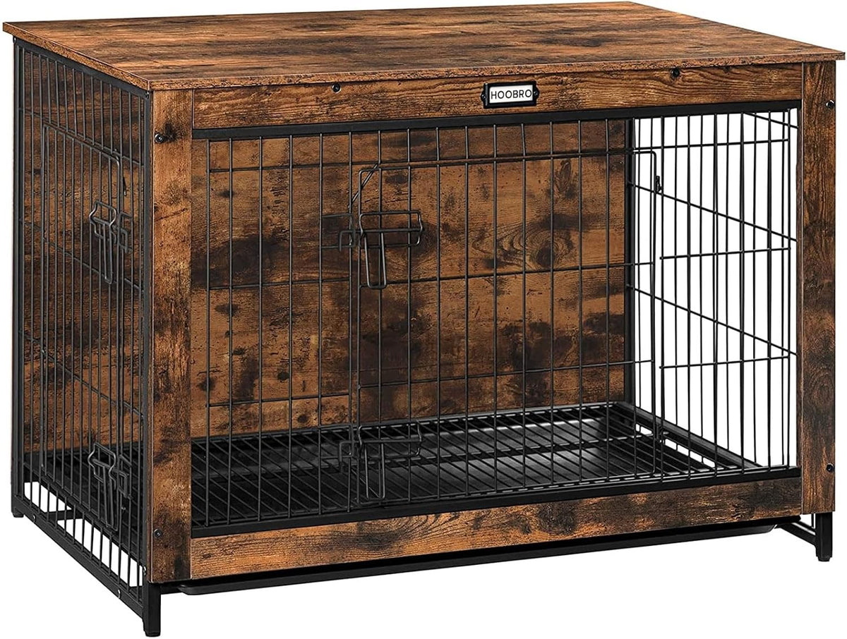 DOG CAGE PLAYPEN WITH PULL-OUT DRAWER HOOBRO RUSTIC TABLE 98 X65X68