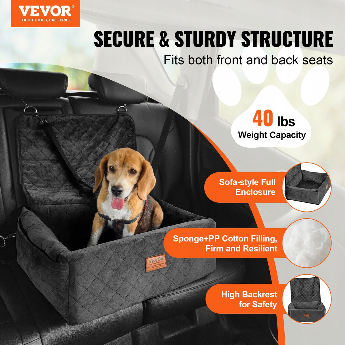 DOG CAR SEAT FRONT/ REAR BLACK 600 X 500 X 670MM, 18 KG Brand no brand