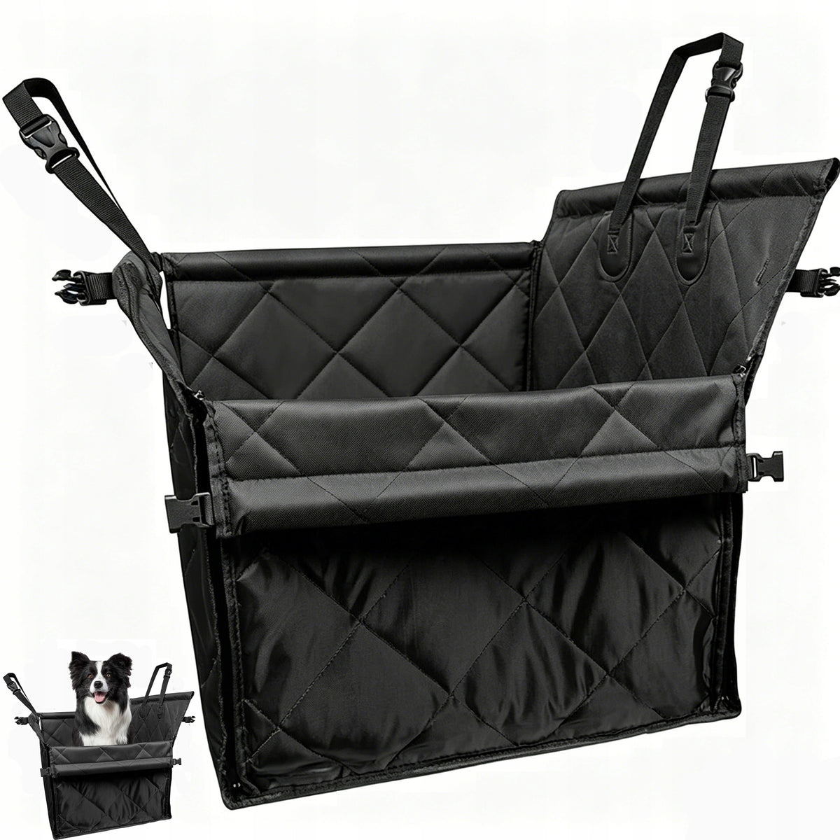 DOG CAR SEAT WITH DOG BELT FOLDABLE PET TRANSPORT BOX FOR BACK SEAT Main material fabric