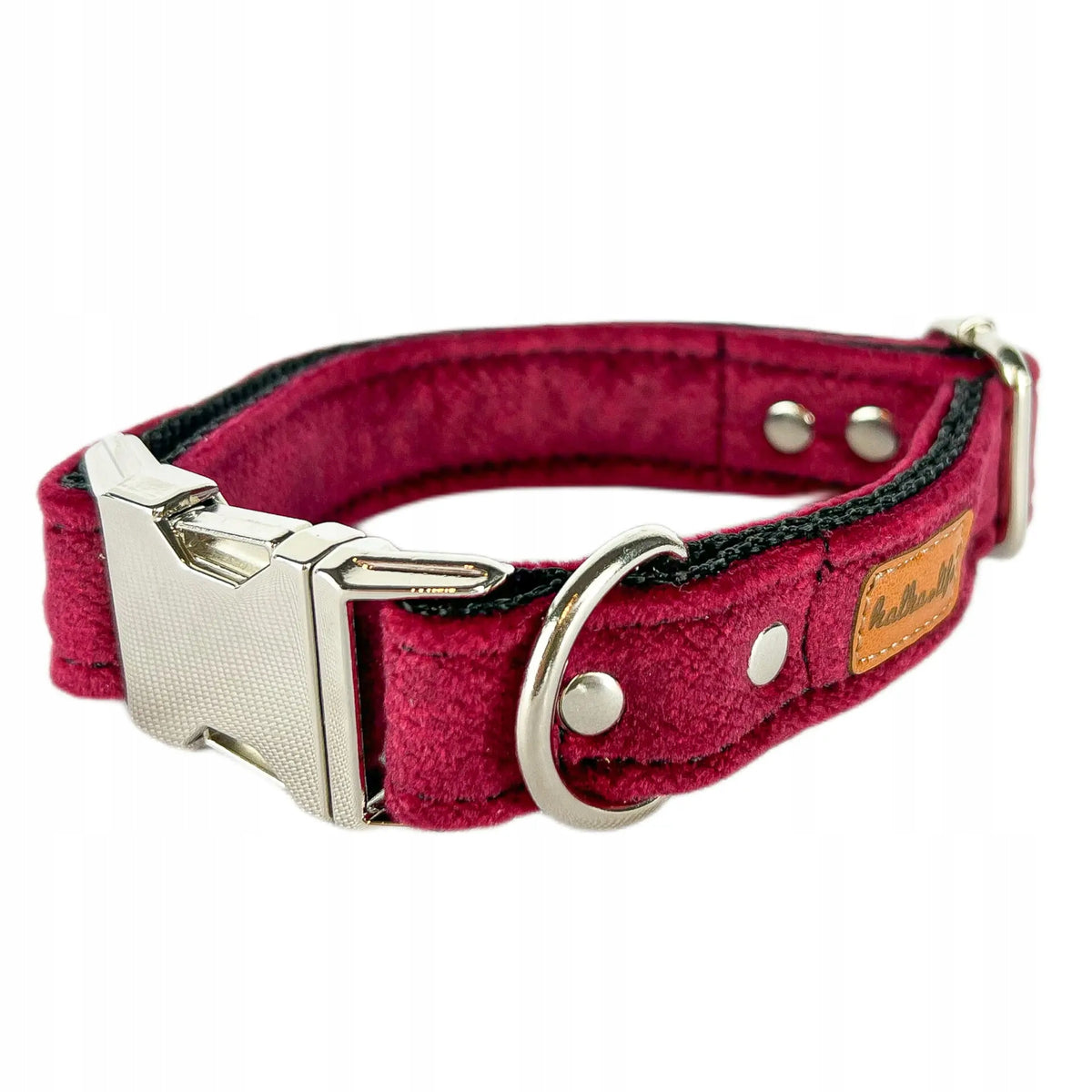 DOG COLLAR, STRONG VELOUR COLLAR FOR BIG DOG - CHERRY, RED, L