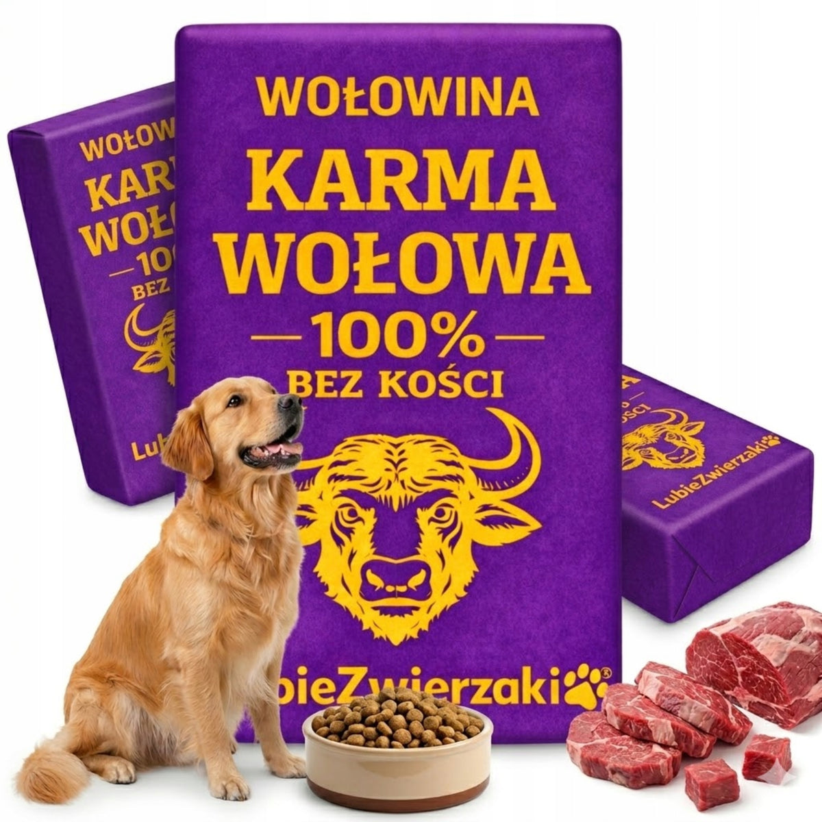 DOG FOOD 10KG FROZEN MEAT 100% BEEF DOG BARF BONELESS CUBES Manufacturer code LubieZwierzaki BEZ KOŚCI WOŁOWINA 100%