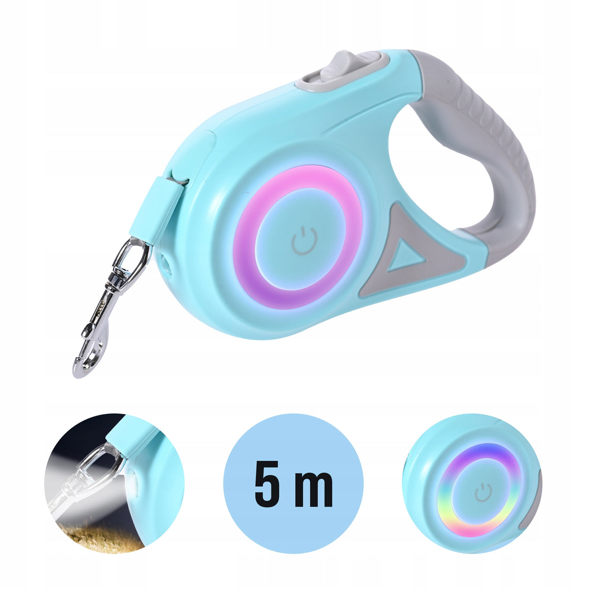 DOG LEASH AUTOMATIC TAPE STRONG 5M LOCK LED FLASHLIGHT ADJUSTABLE MI