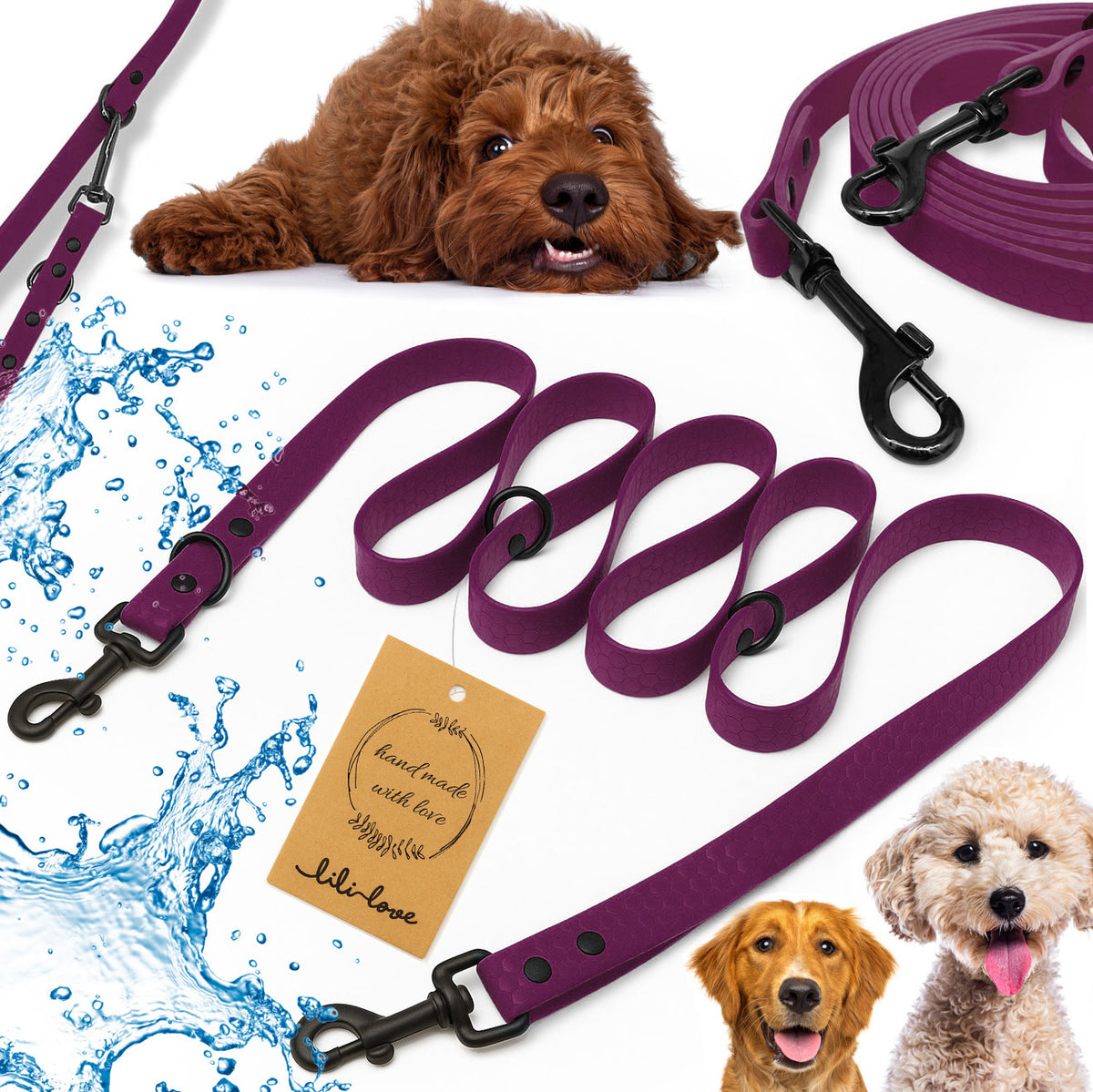 DOG LEASH FOR WALK ADJUSTABLE WATERPROOF BIOTHANE PVC 3m