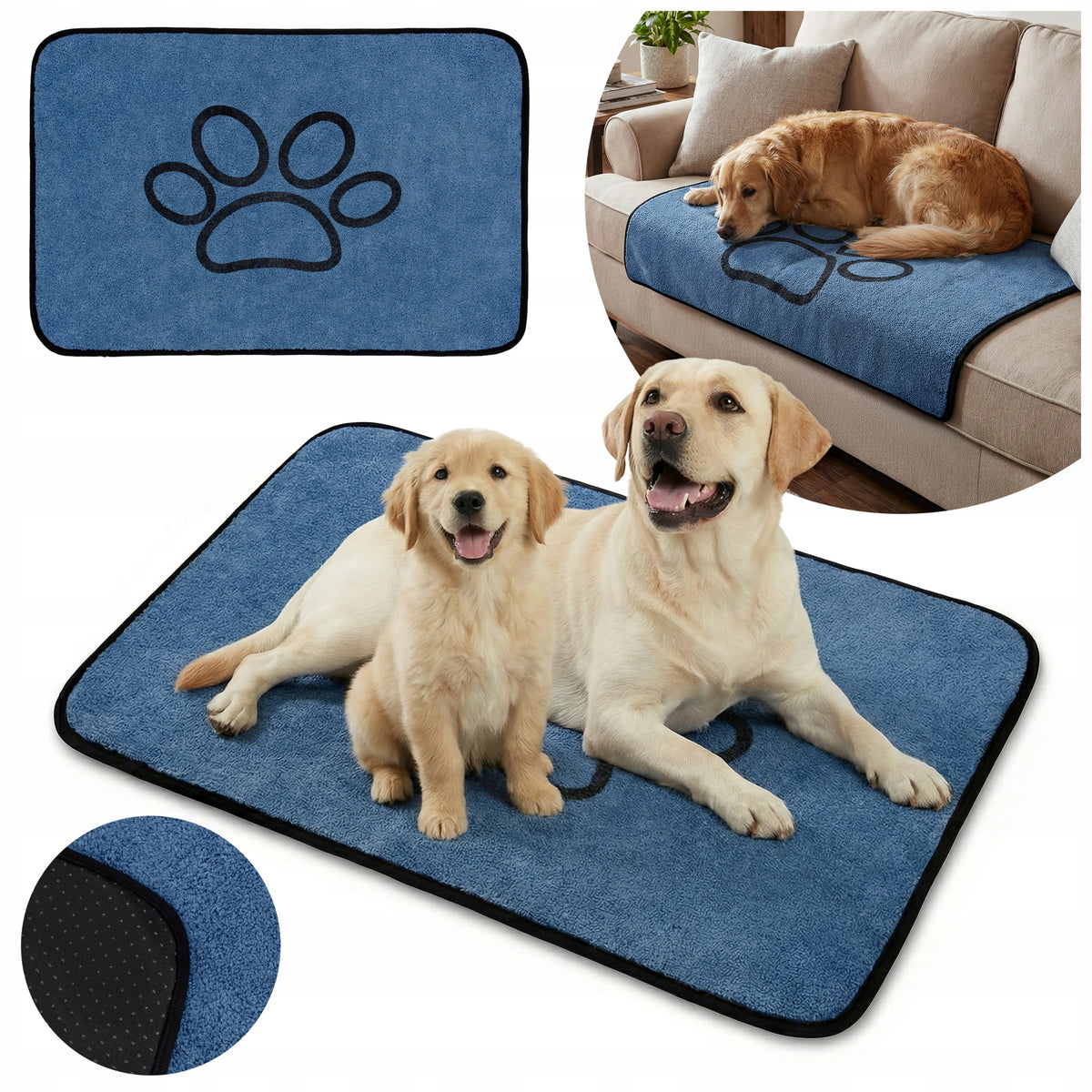 DOG MAT WATERPROOF REUSABLE ABSORBENT BACKING 60X90 CM