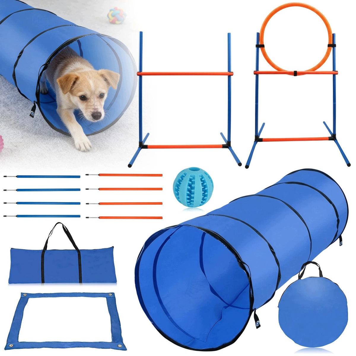 DOG OBSTACLE COURSE SET PROFESSIONAL AGILITY 8 POLE TUNNEL