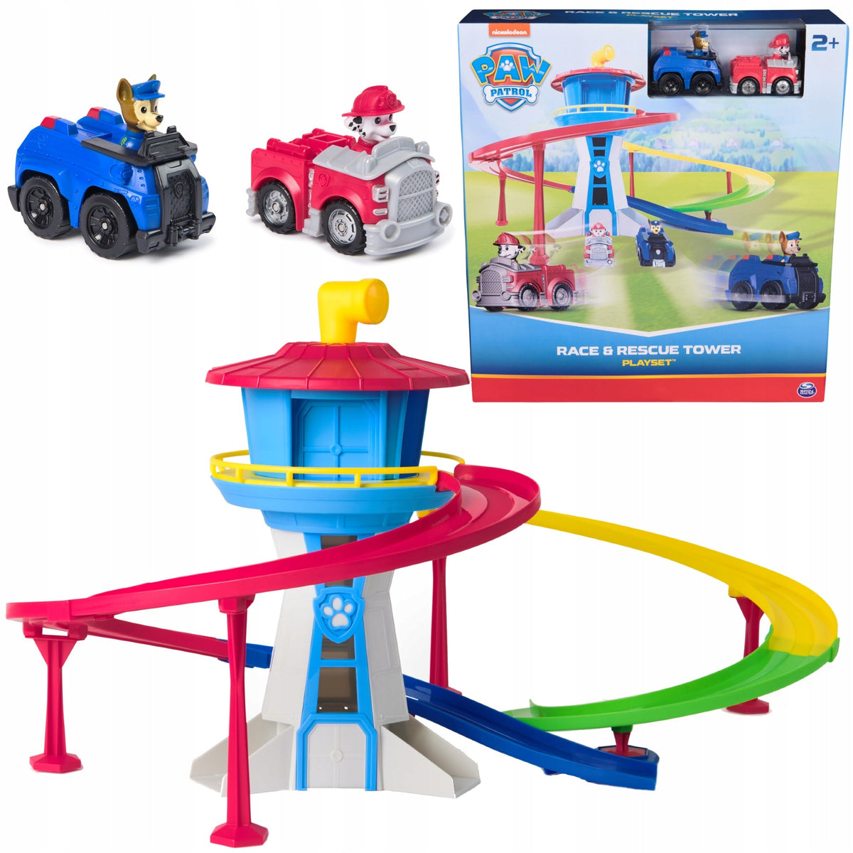 DOG PATROL BASE TOWER AND TRACK + 2 VEHICLES WITH DOGS CHASE AND RESCUE