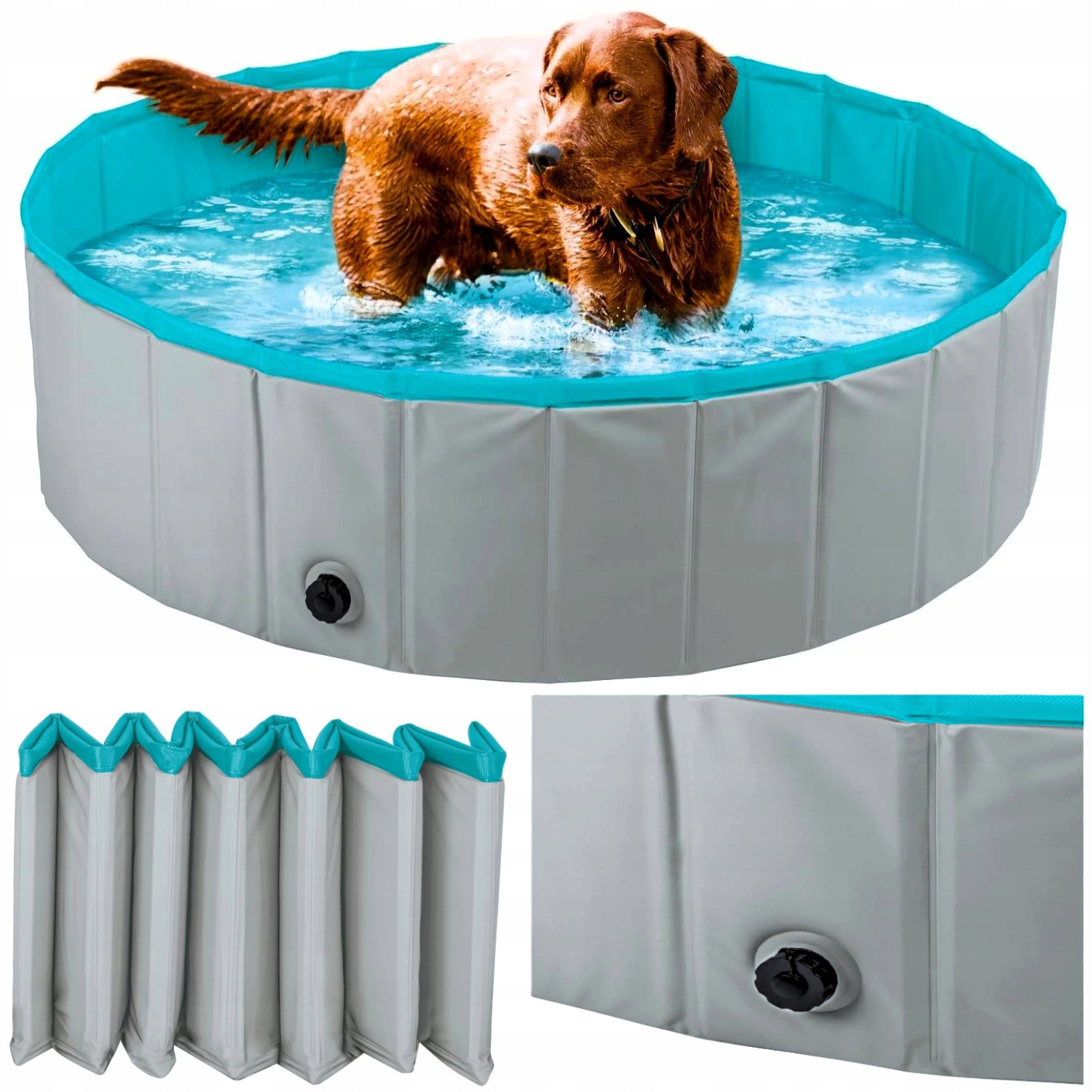 DOG POOL LARGE FOLDING GARDEN PLAYPEN 120 x 120 x 30 cm GREY 340L
