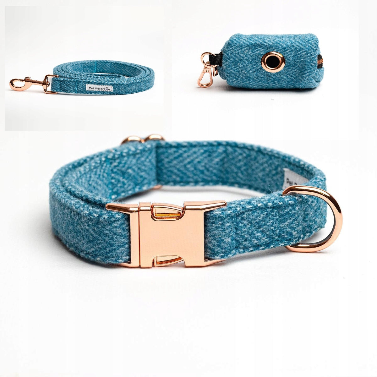 DOG SET Collar Lanyard Checkered Pouch Cotton r L