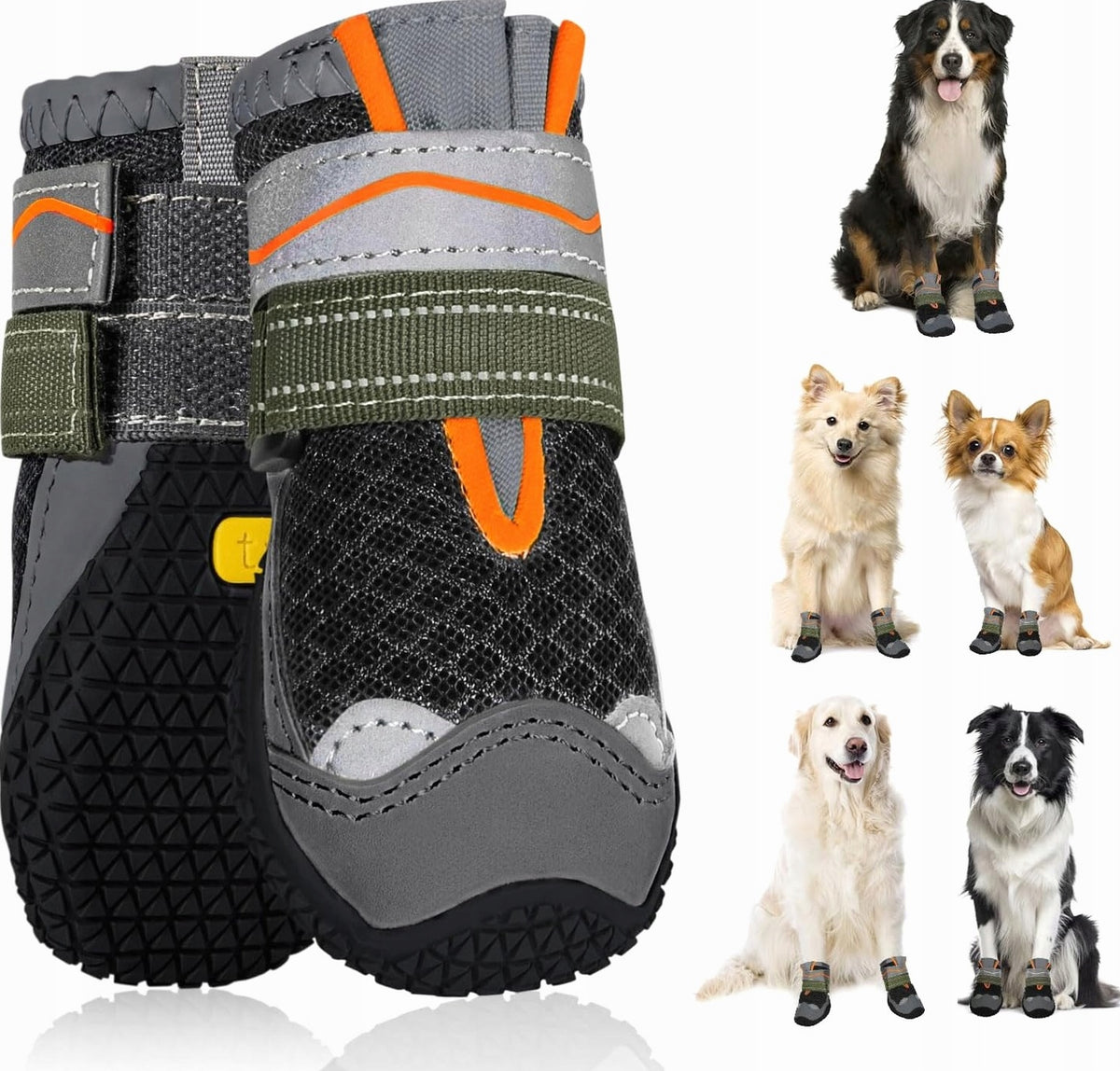 DOG SHOES 2 PIECES NON-SLIP BREATHABLE REFLECTIVE ADJUSTABLE