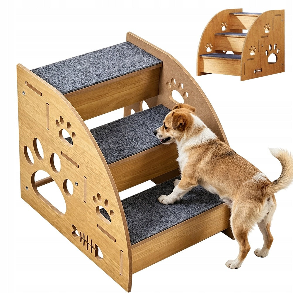 DOG STAIRS 2IN1 CAT WOOD FELT 3 STEPS WOODEN PLATFORM SOFA