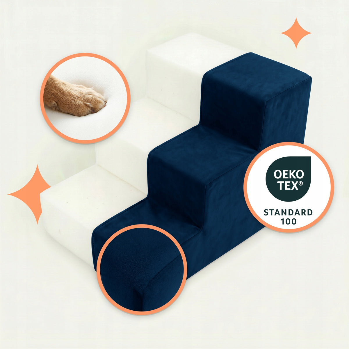 DOG STAIRS 30CM VELOUR 3 DEGREES ANIMAL CAT STAIRS PLATFORM POUF Manufacturer code M-ST-3487-183845-P-ST01-30-45-T30