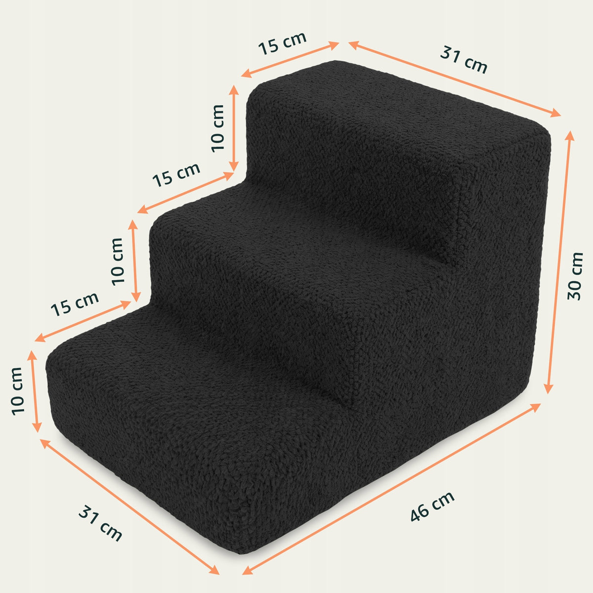 DOG STAIRS 30cm BLACK FOR BED RAMP 3 DEGREES FOR CAT ANIMALS POUF Packaging status original