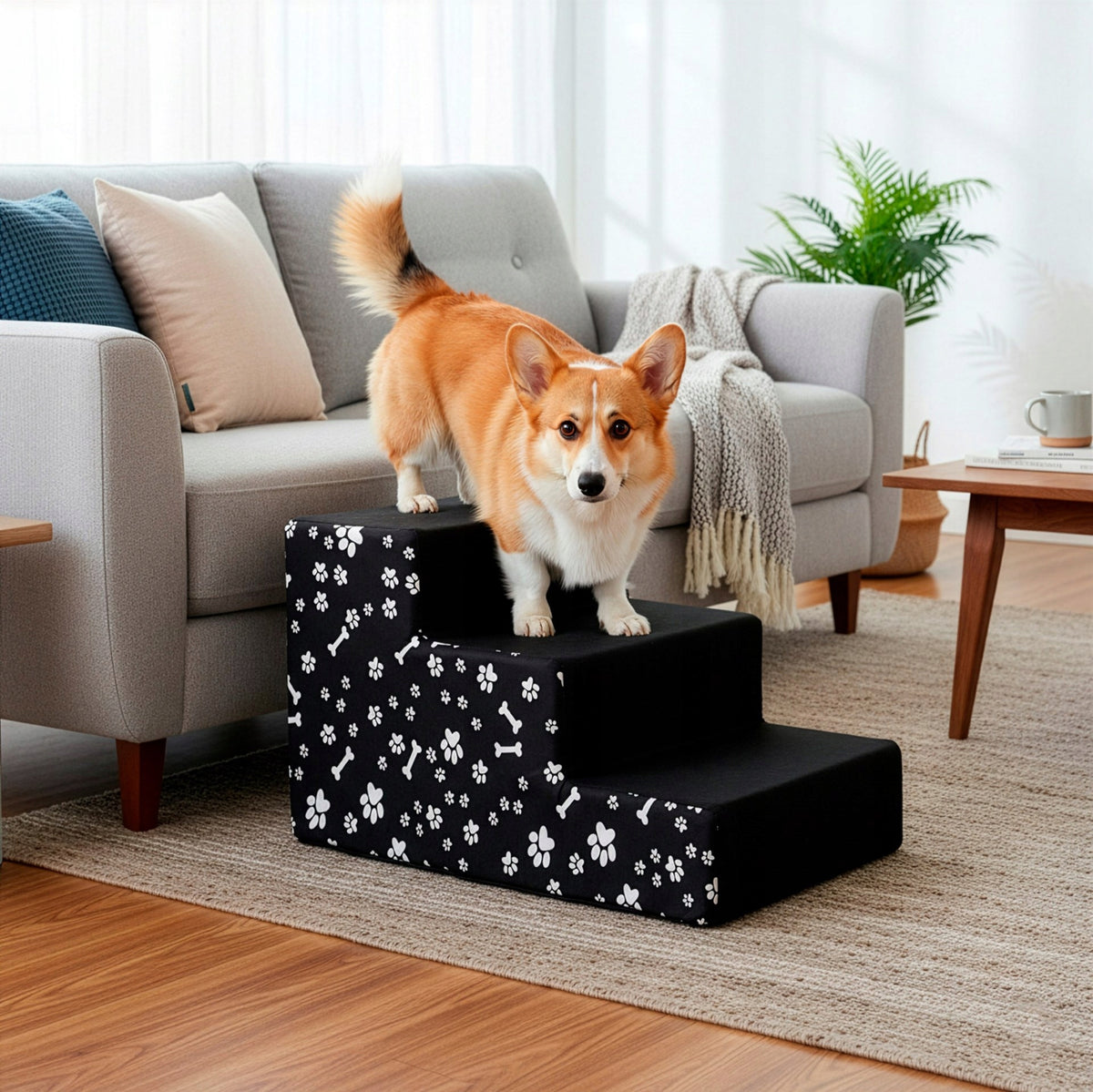 DOG STAIRS CAT ANIMALS STAIRS BLACK SOFT 30cm 3 DEGREES PLATFORM Packaging status original