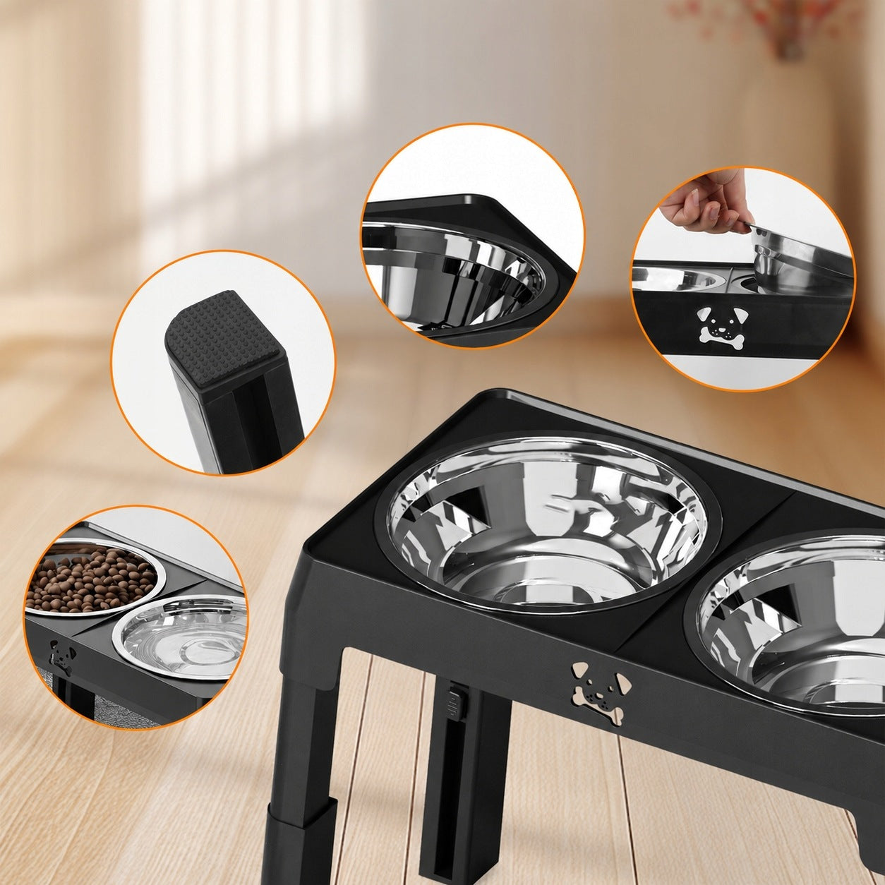 DOG STAND BOWLS ADJUSTABLE 2X1L STAINLESS STEEL DOUBLE Packaging status original