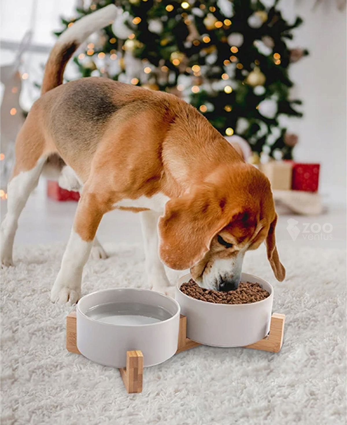 DOG STAND BOWLS DOUBLE CERAMIC BOWL WHITE 2x400ml Brand ZooVentus