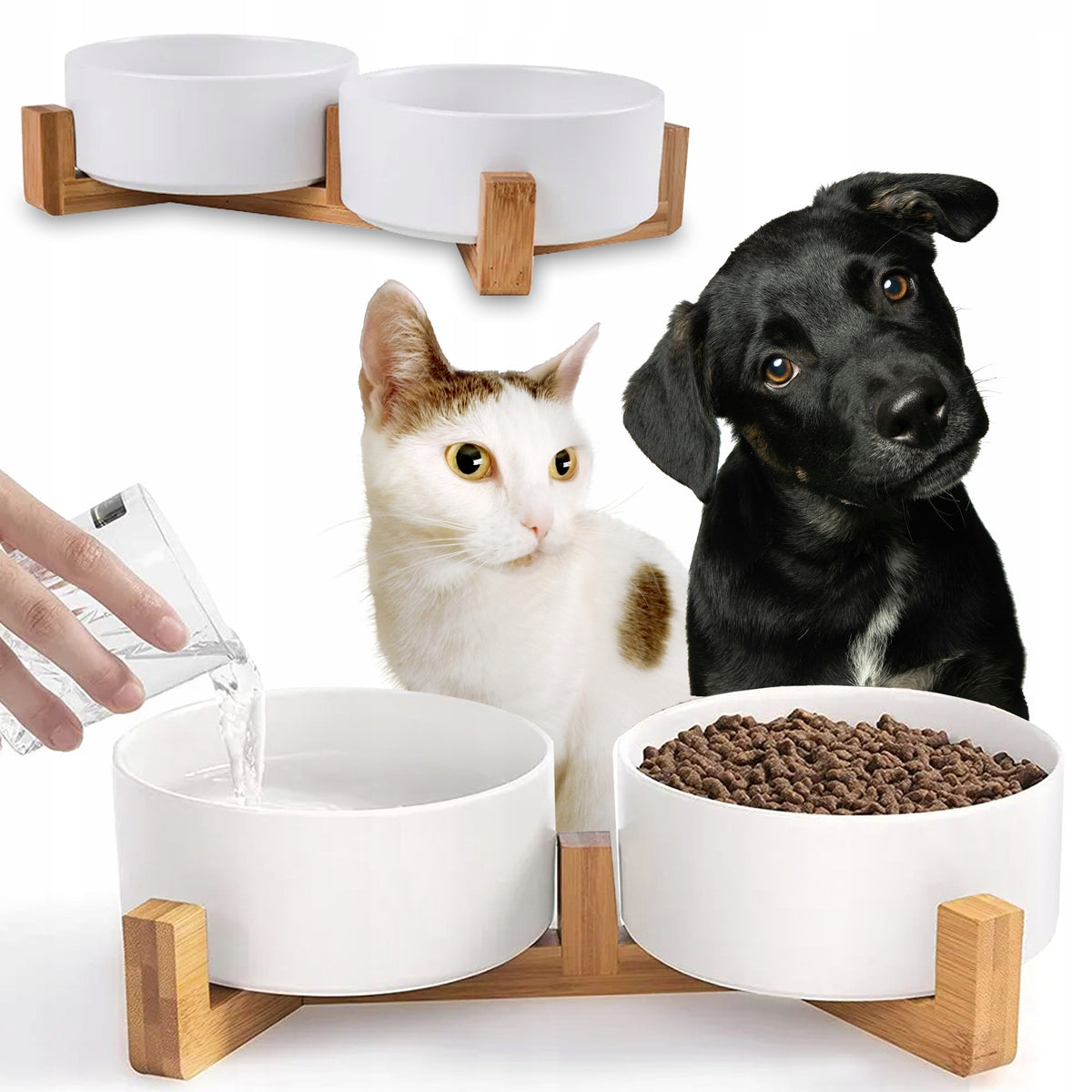 DOG STAND BOWLS DOUBLE CERAMIC BOWL WHITE 2x400ml