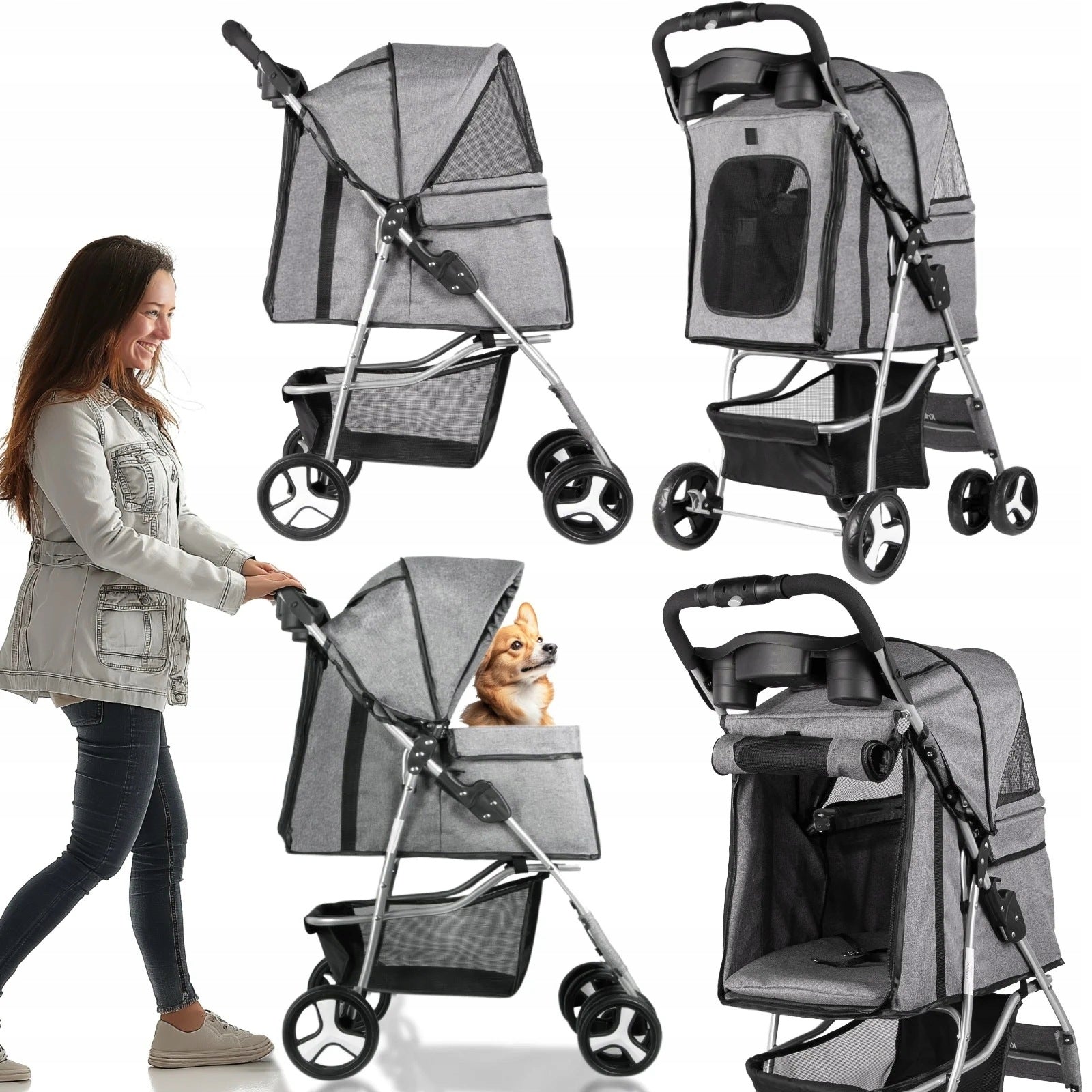 DOG STROLLER LIGHT MANEUVERABLE COMFORTABLE VENTILATION MESH DOG TRANSPORTER Manufacturer code SOLIDNY I LEKKI WÓZEK DLA PSÓW KRUGER MEIER
