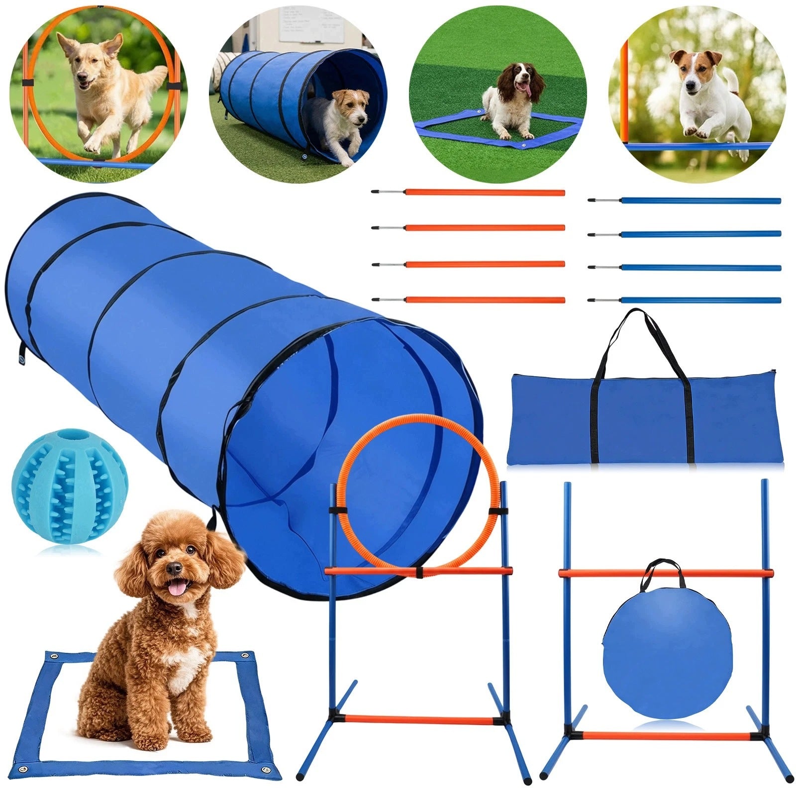 DOG TRAINING SET AGILITY TUNNEL HURDLE HOOP CONES OBSTACLE COURSE