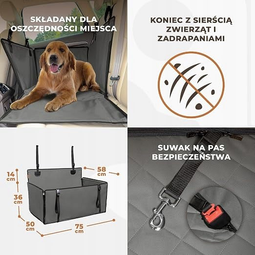 DOG WATERPROOF SEAT GREY SIZE L FOR CAR WITH FRAME Manufacturer code fotelik psa booster samochodowy 26kg 75x58