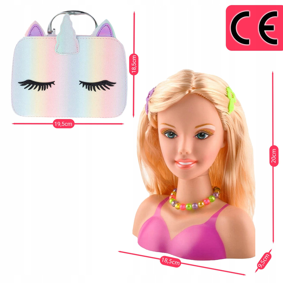 DOLL HEAD MANNEQUIN for combing and styling HAIRSTYLES + XXL cosmetics set Manufacturer code X422G