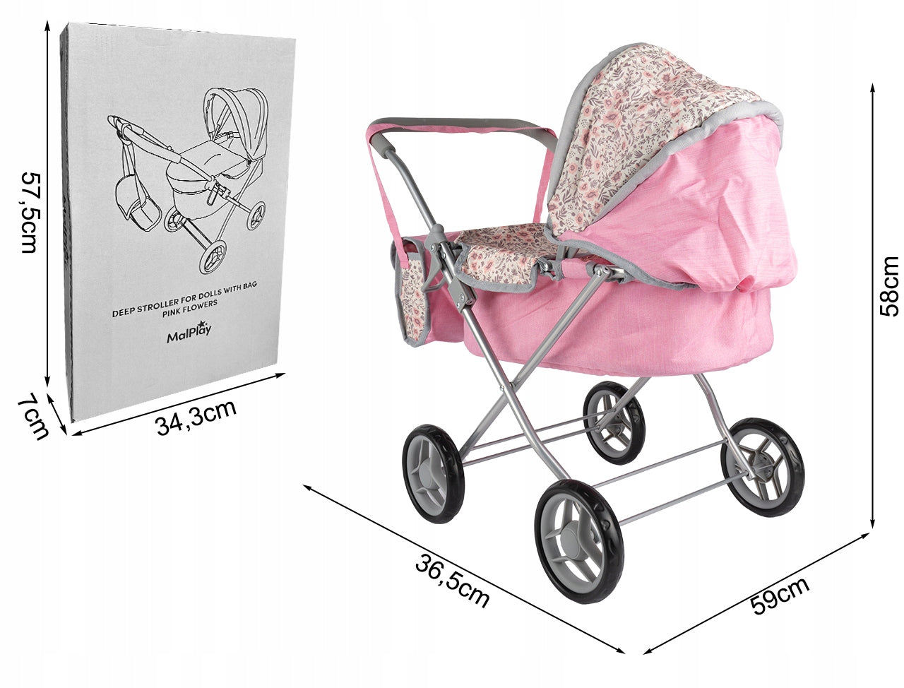 DOLL STROLLER DEEP FOLDING GONDOLA STROLLER BAG ADJUSTABLE CANOPY Packaging status original