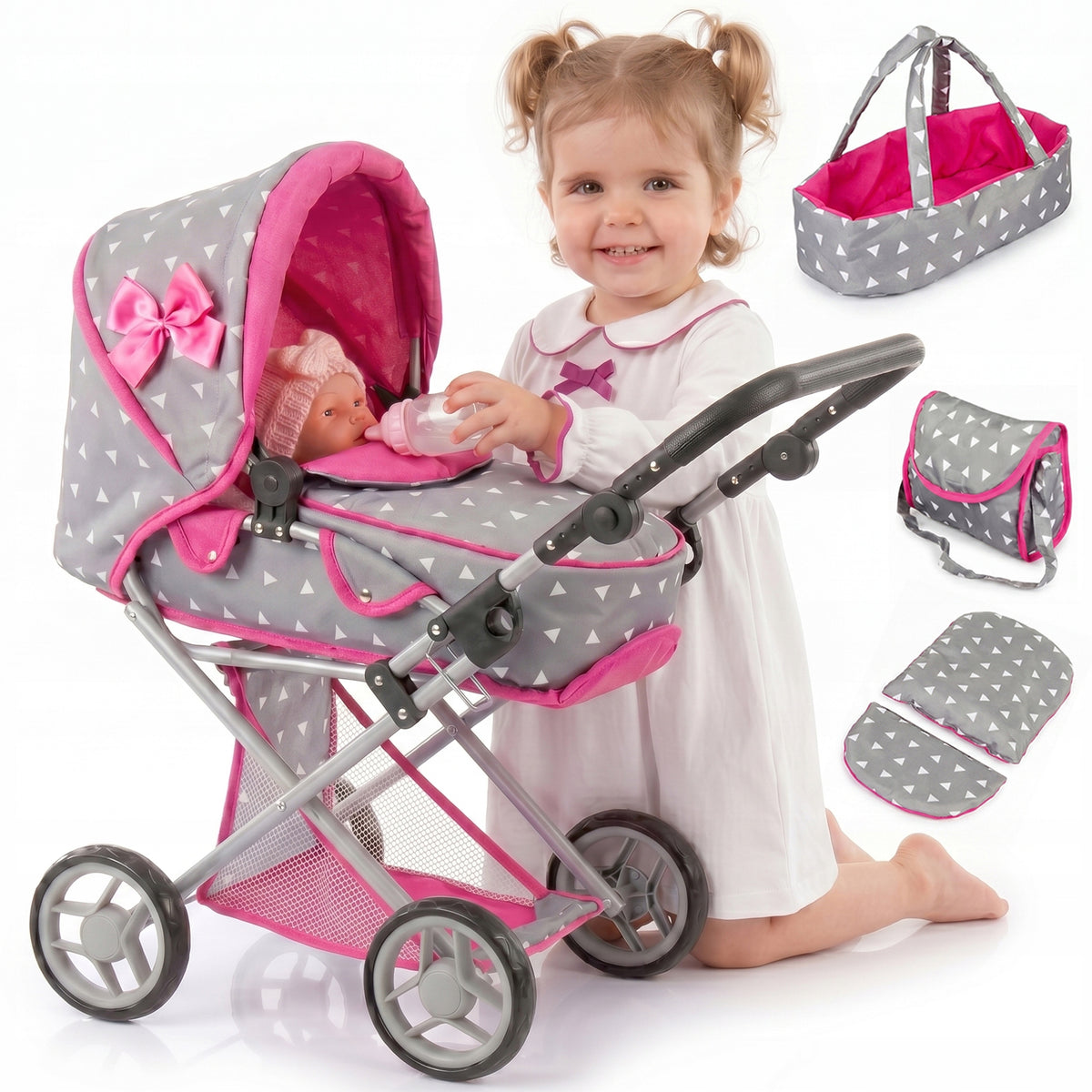 DOLL STROLLER DEEP STROLLER GONDOLA 3in1 KINDERPLAY BAG BEDDING