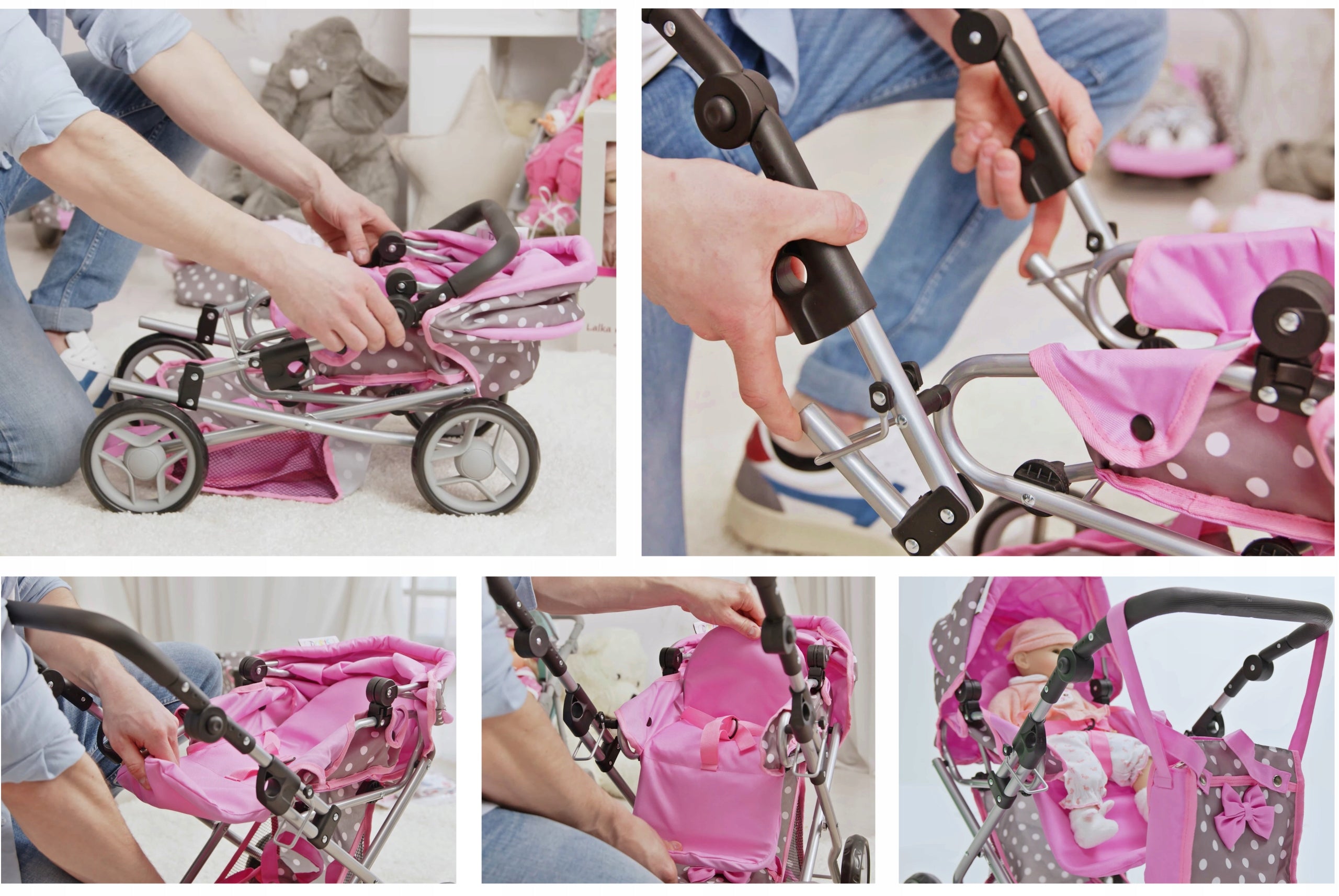 DOLL STROLLER DEEP walking gondola 3in1 + DOLL COT SET Packaging status original
