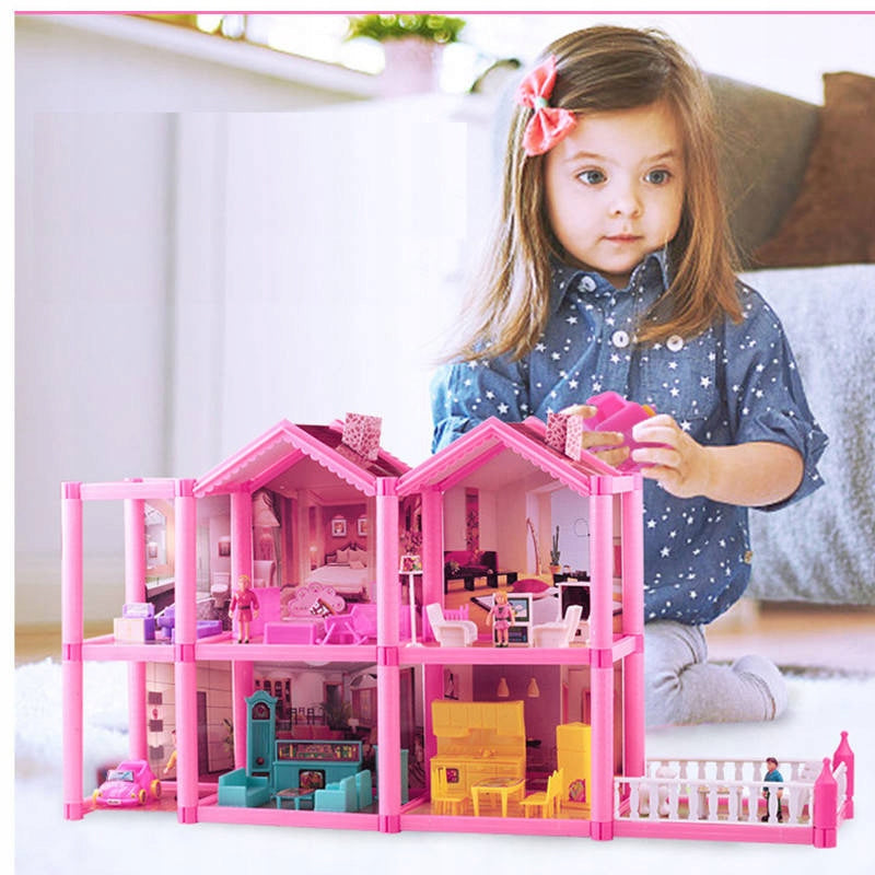 DOLLHOUSE 6 ROOMS TERRACE FURNITURE DOLLS 136 ELEMENTS FIGURINES SET Brand HollaKids