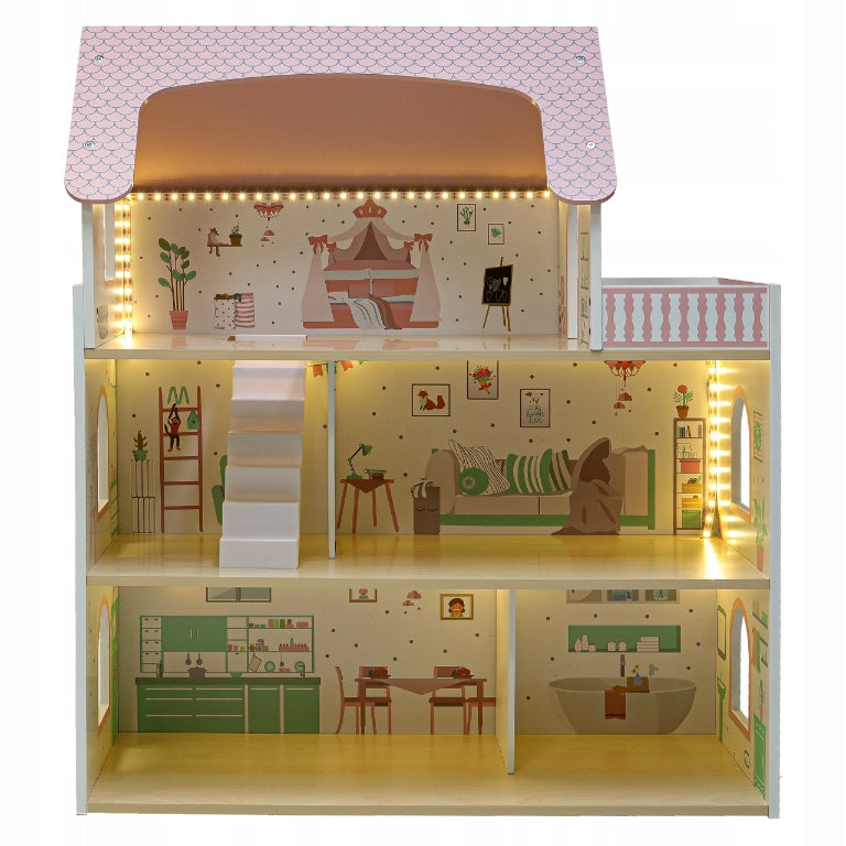 DOLLHOUSE LARGE PINK XXL LIGHTING LED FURNITURE 4 DOLLS Brand no brand
