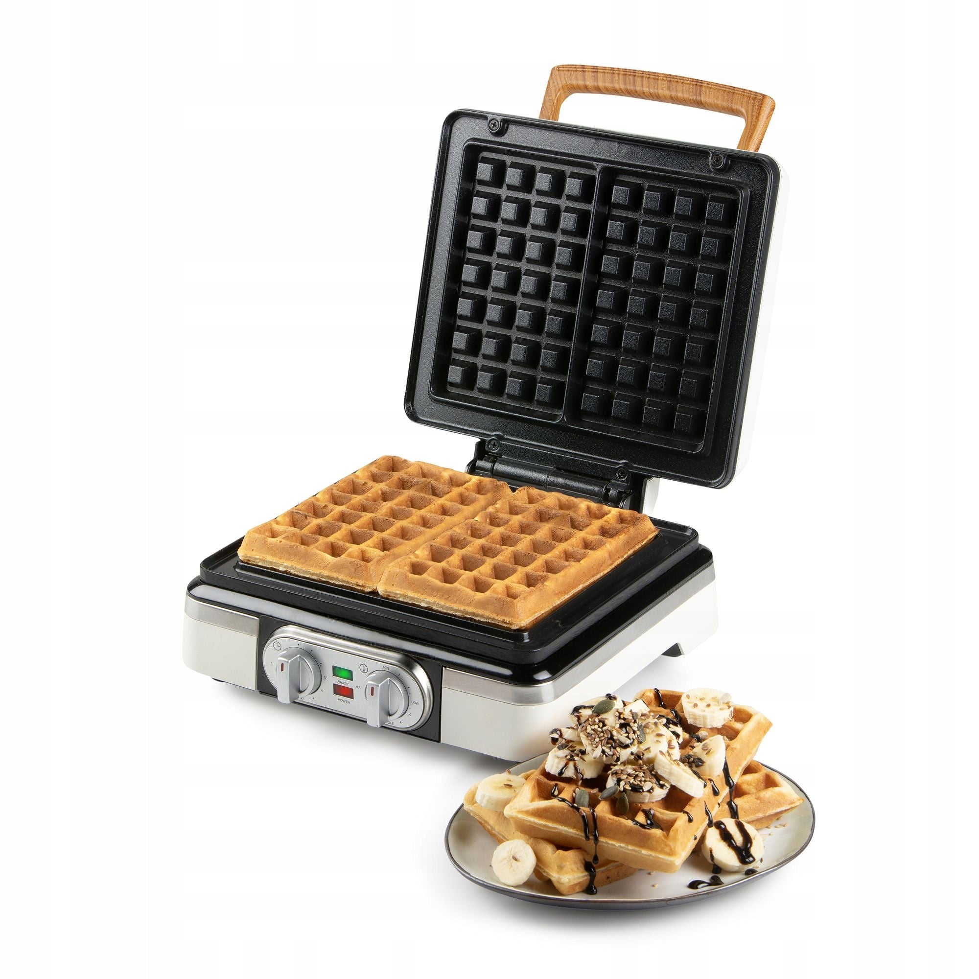 DOMO DO9280W Waffle Iron, 1520W, 2 Large Waffles, Temperature Control, White Brand Domo