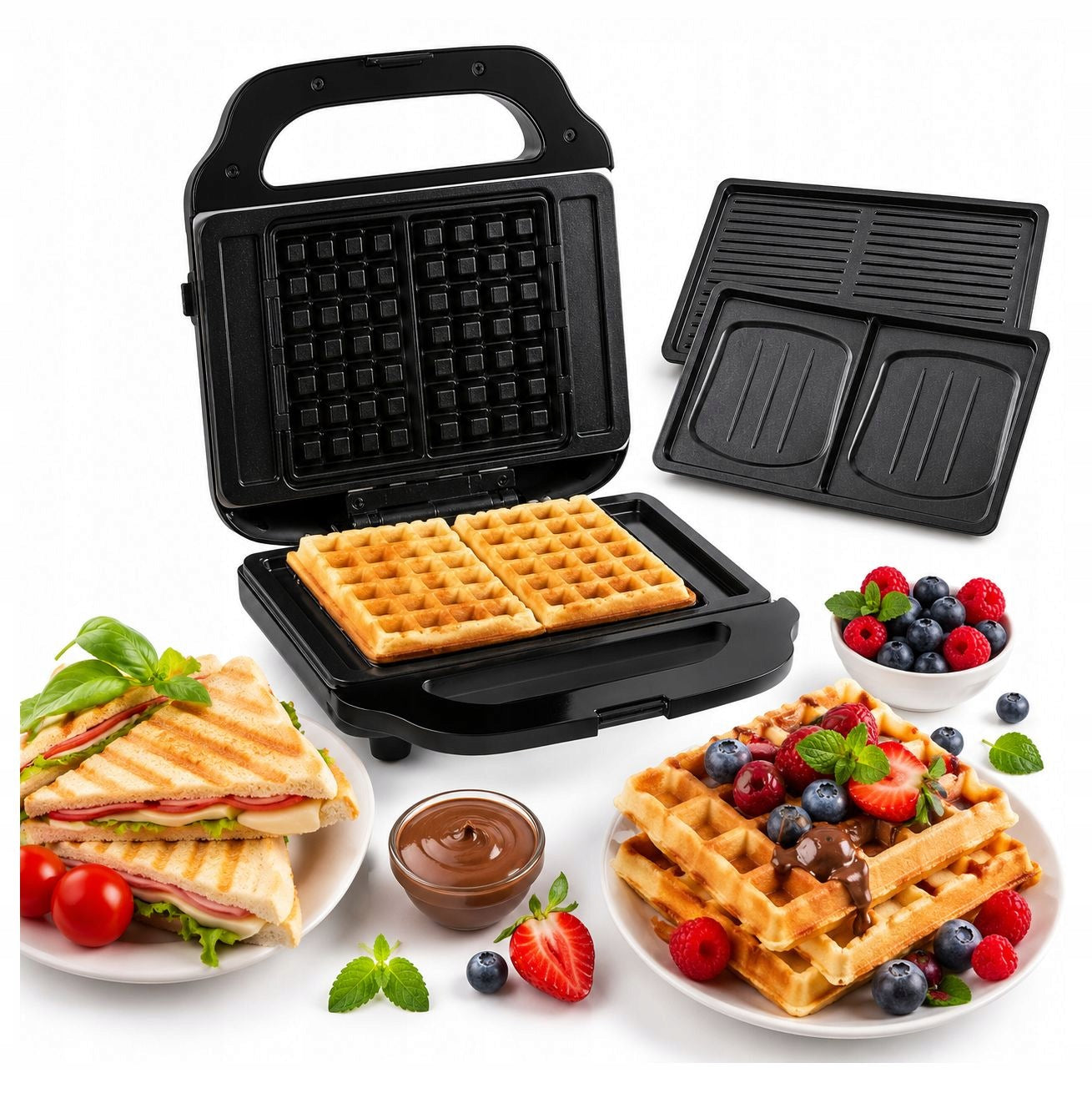 DOMO DO9291C Big Snack XL 3in1 Waffle Iron Toaster Grill Large Area