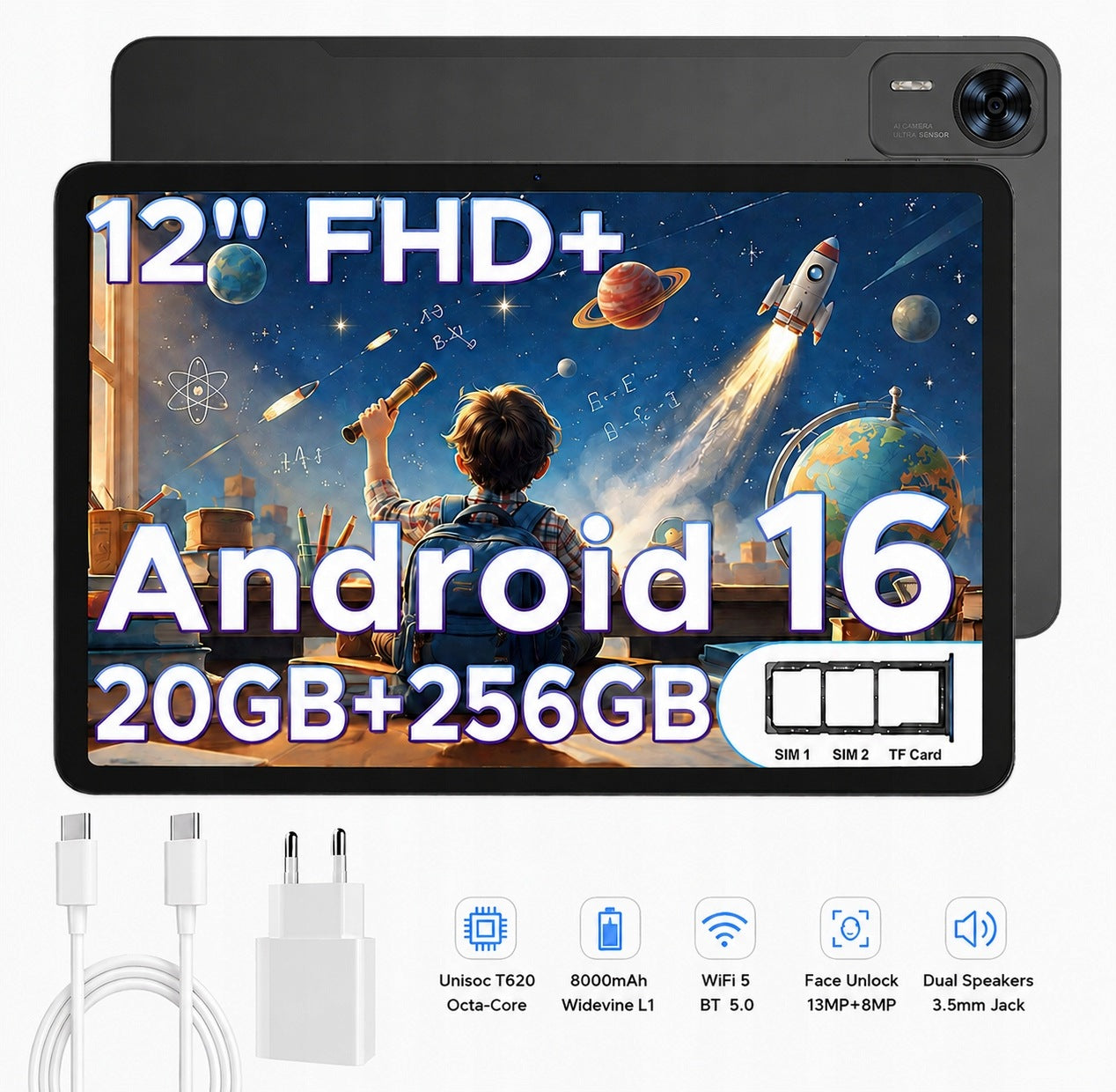 DOOGEE T36 Tablet 12“ Android 32+256GB 2.4K 8800mAh BT5.0/GPS/4G LTE SIM