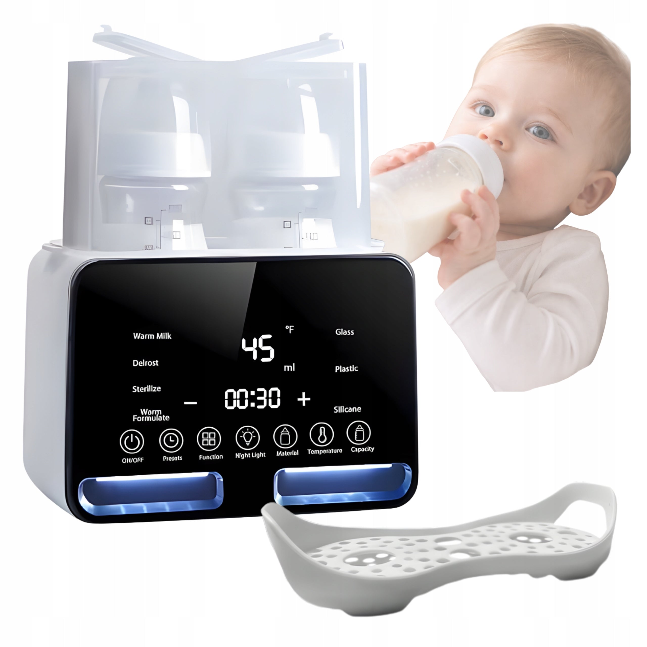 DOUBLE BOTTLE WARMER LCD FOOD STEAM STERILIZER PORTABLE