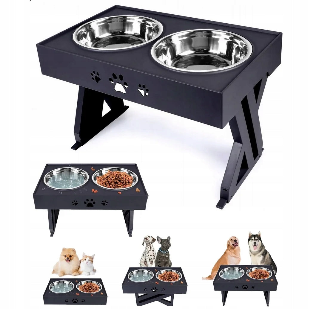 DOUBLE BOWL ADJUSTABLE FOR CAT DOG WITH STAND 44cm 2X1L Manufacturer code DOGSY MISKA PODWÓJNA REGULOWANA DLA PSA 44CM