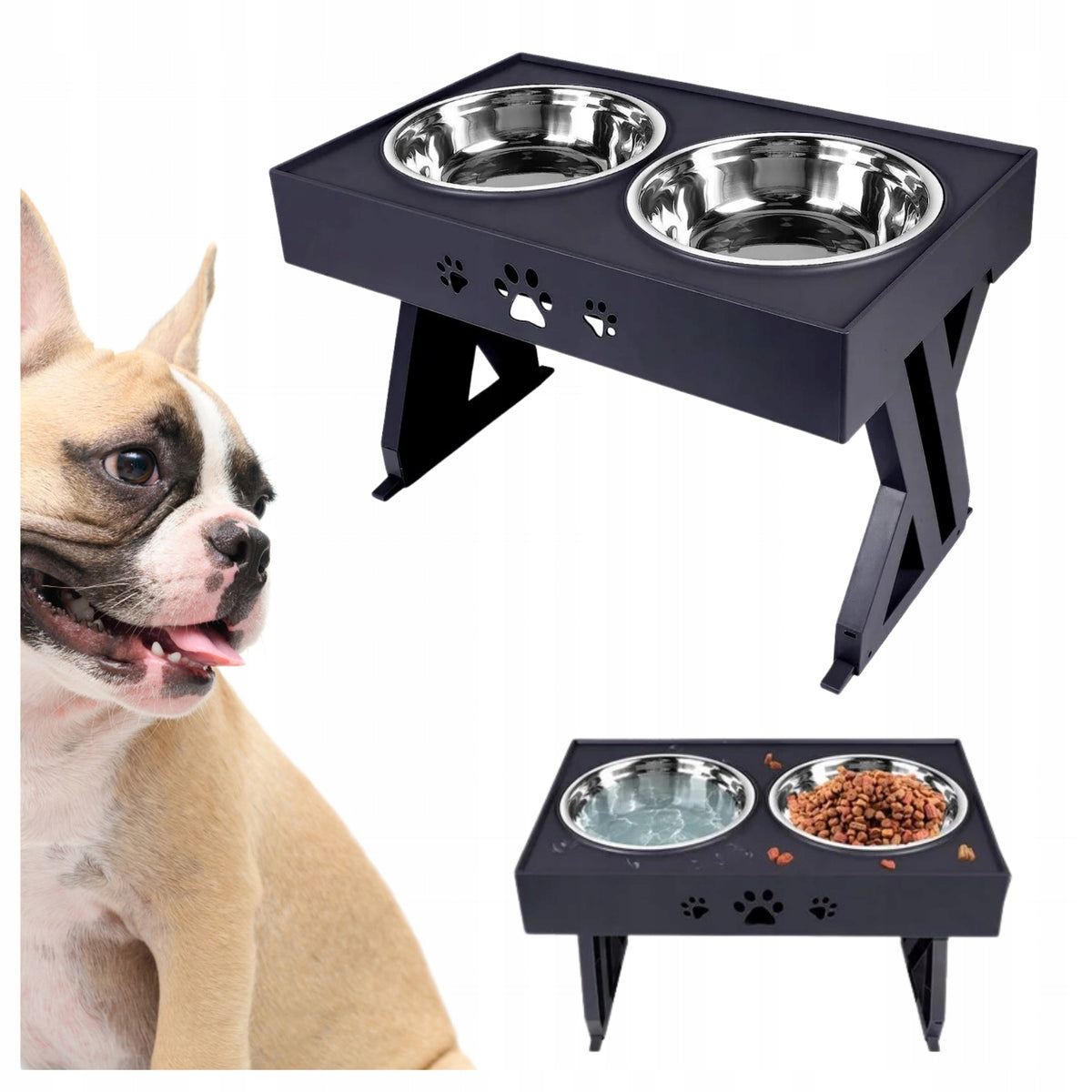 DOUBLE BOWL ADJUSTABLE FOR CAT DOG WITH STAND 44cm 2X1L Packaging status original