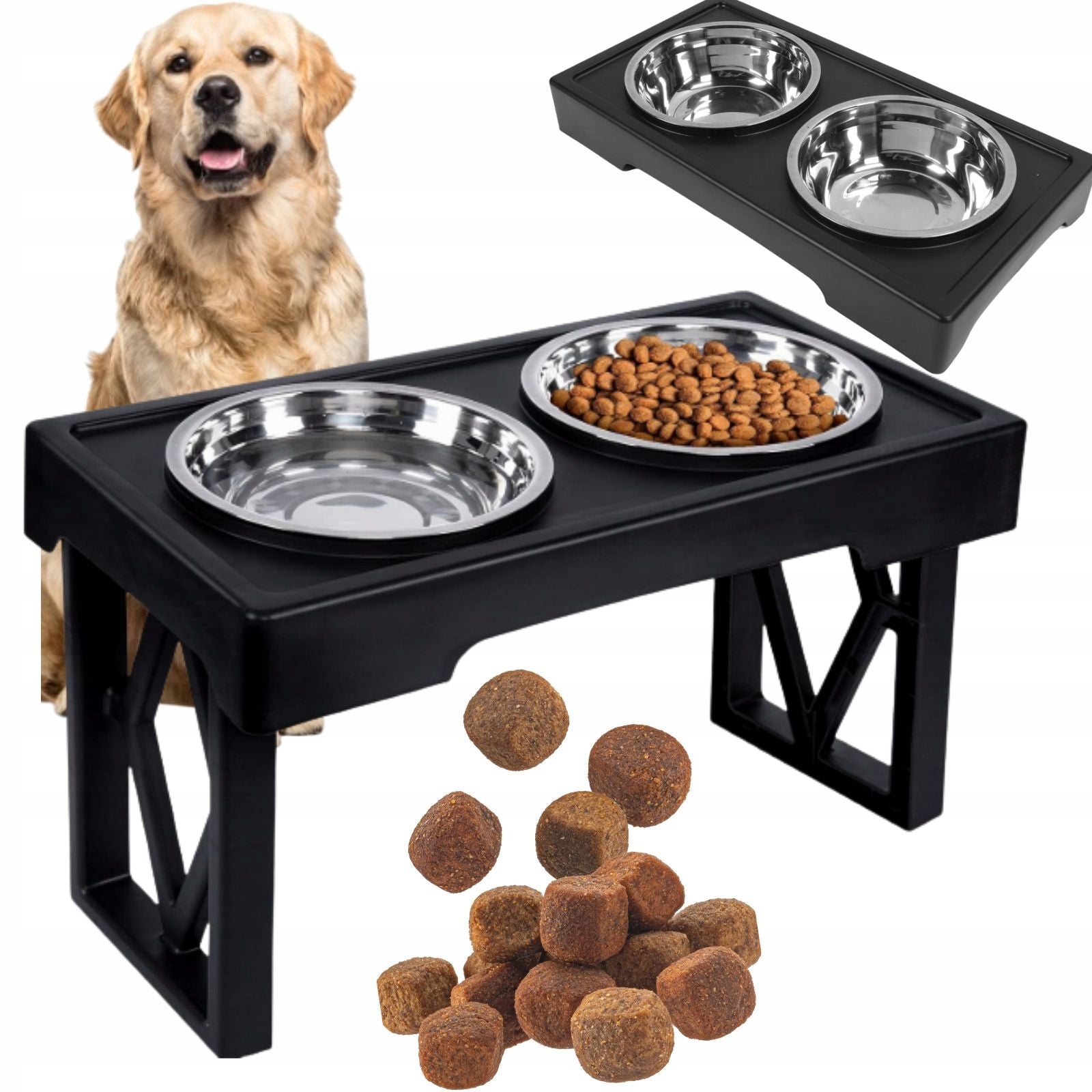 DOUBLE BOWL ADJUSTABLE FOR CAT DOG WITH STAND 44cm 2X1L