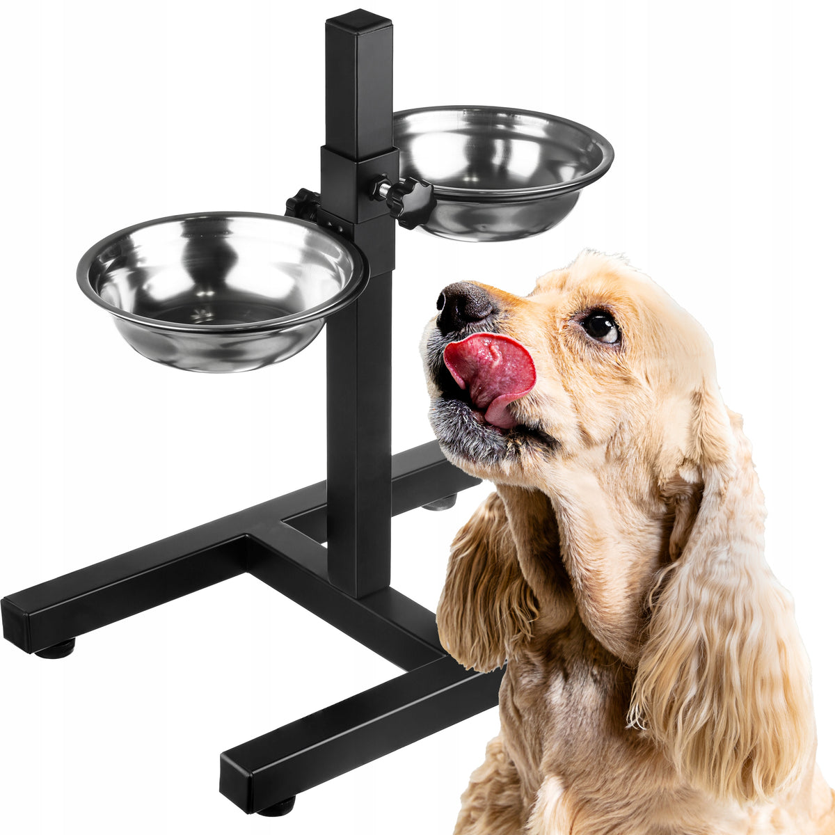 DOUBLE BOWL ON AN ADJUSTABLE STAND FOR DOG AND CAT 2x450ml FOR FOOD AND WATER