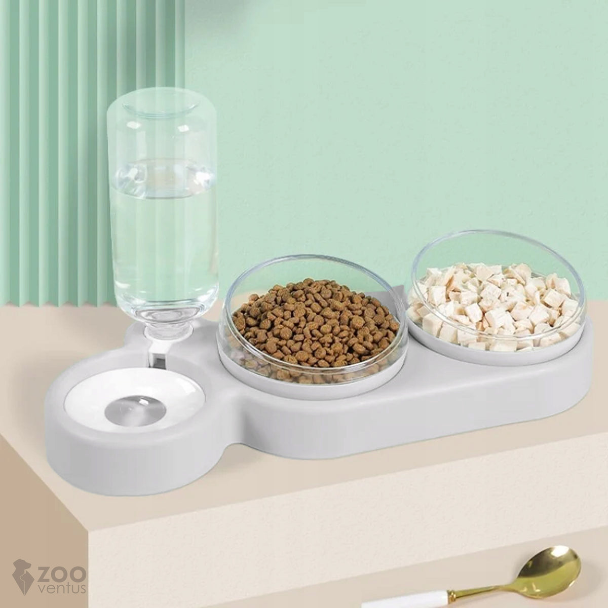 DOUBLE BOWL with Automatic Water Dispenser Water Bottle Cat Drinker DOG Brand ZooVentus