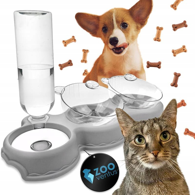 DOUBLE BOWL with Automatic Water Dispenser Water Bottle Cat Drinker DOG
