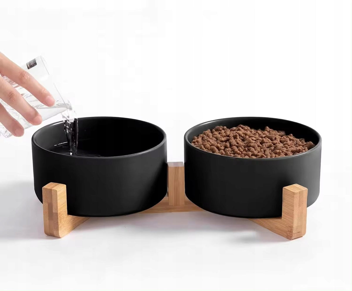 DOUBLE CERAMIC BOWL FOR DOG AND CAT 2 BOWLS WOODEN BASE 2x400ml Manufacturer code 5904553962967