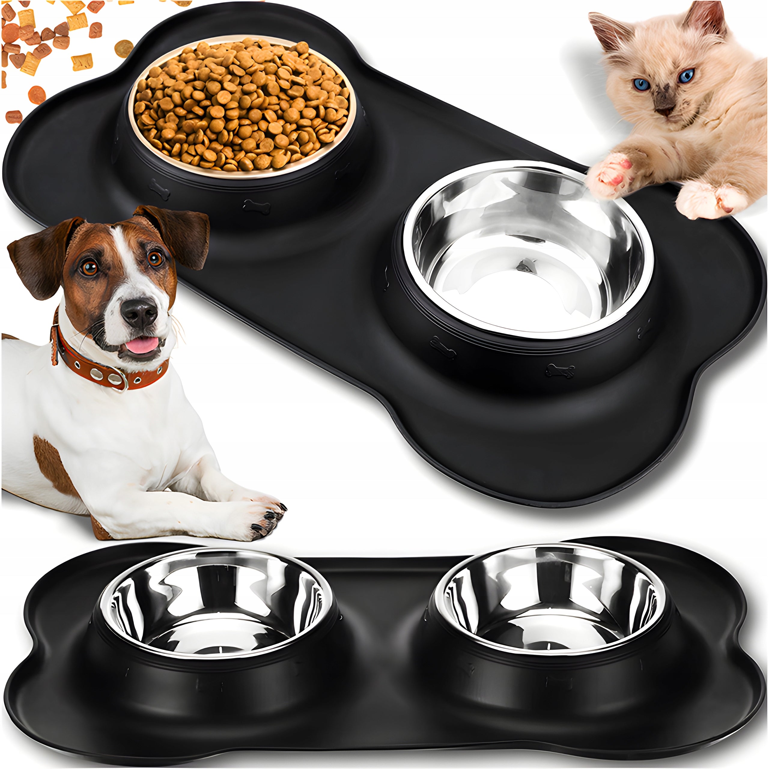 DOUBLE DOG BOWL CAT NON-SLIP + BOWL PAD 2x450 ml