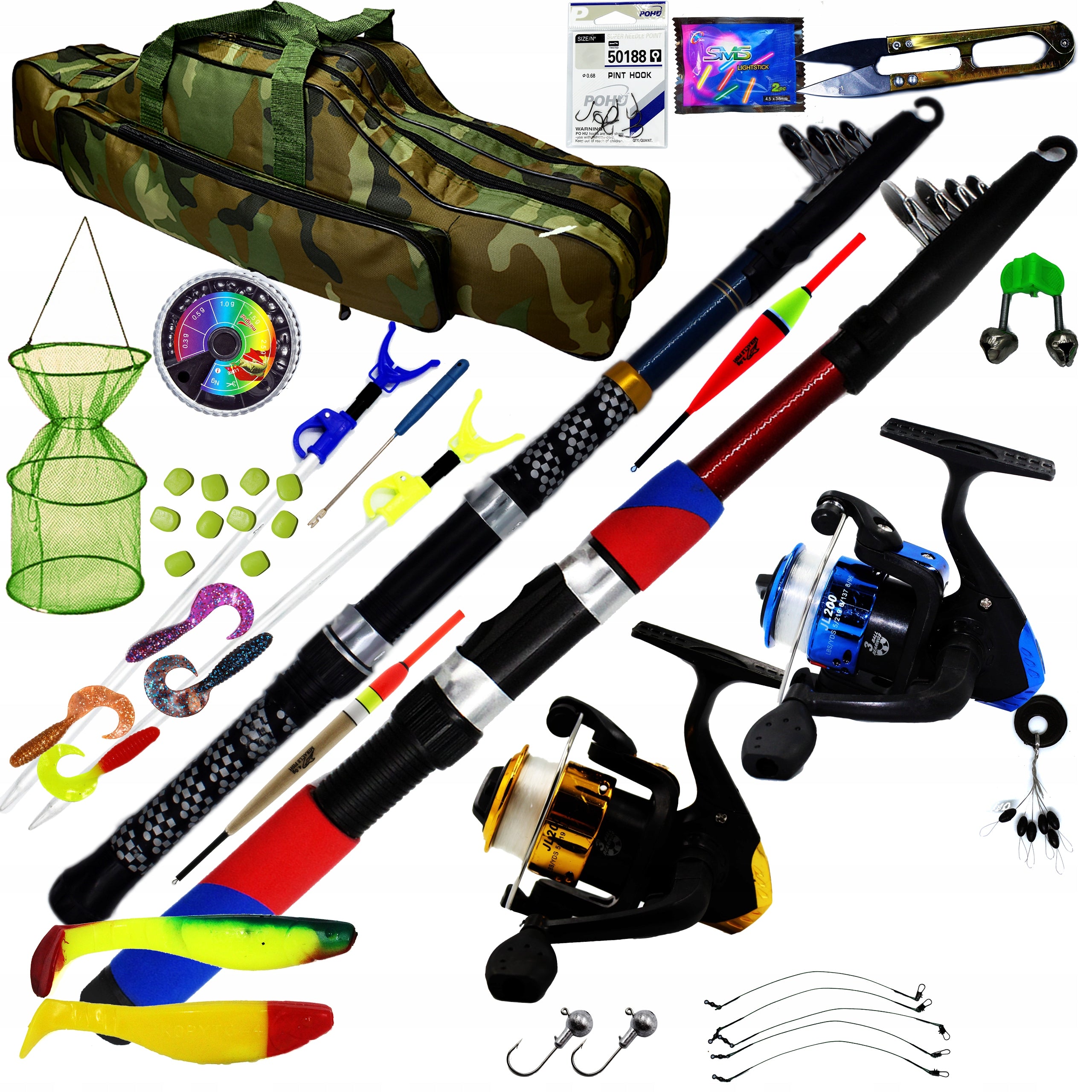 DOUBLE FISHING SET FOR KIDS Complete for GIFT Fishing Rods Reels