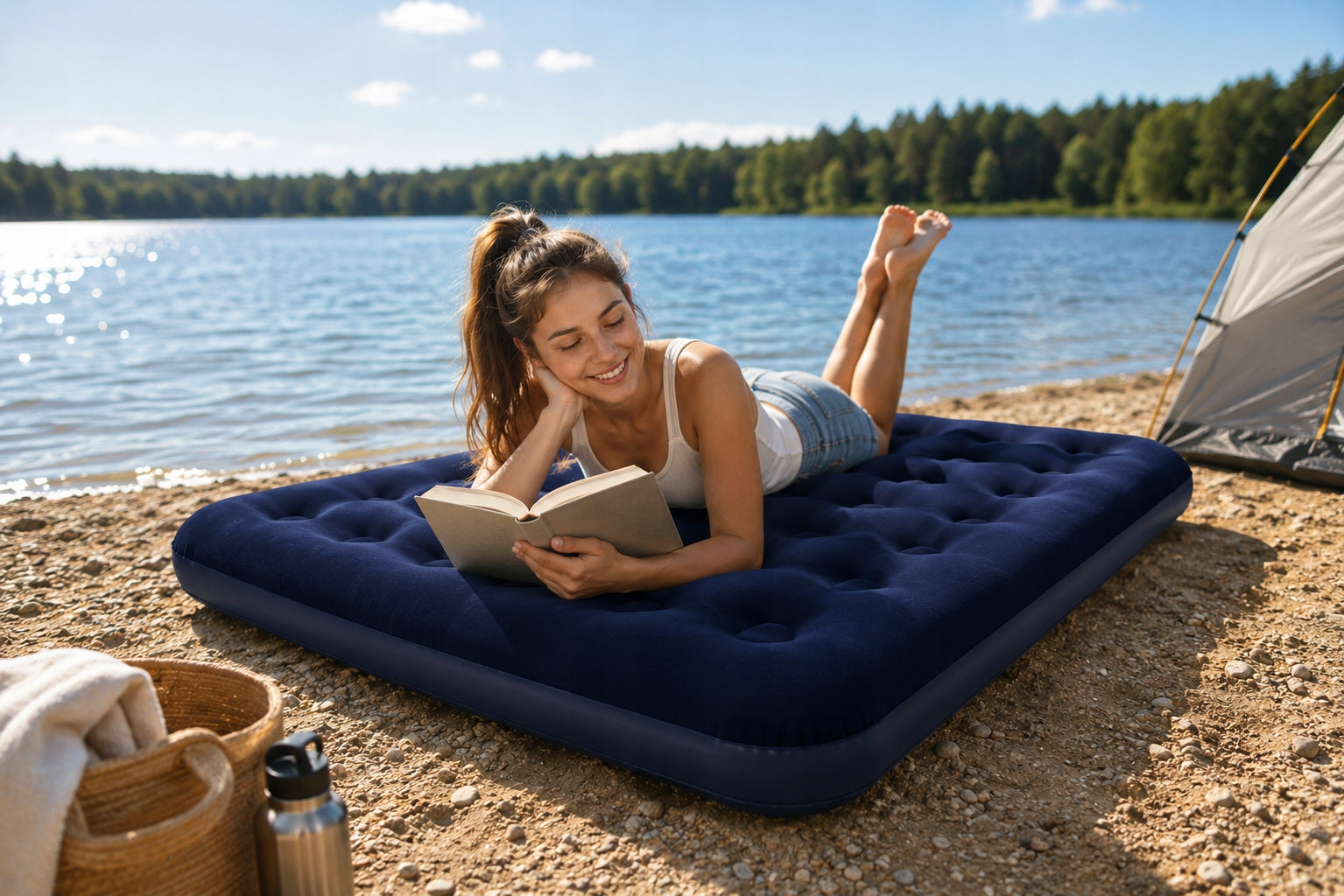 DOUBLE INFLATABLE MATTRESS 137x191x22 Sleeping Bed For Water VELOUR Packaging status original