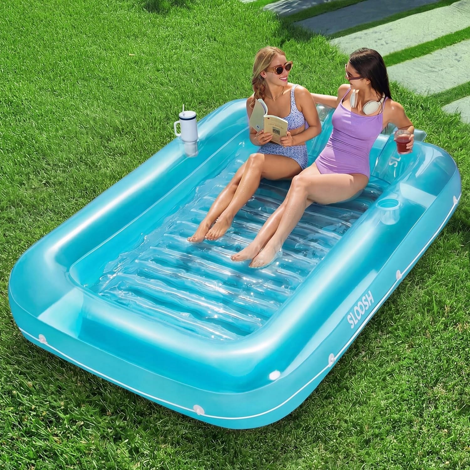 DOUBLE INFLATABLE POOL MATTRESS FOR SWIMMING LOUNGER SUNBATHING WITH WATER PILLOW Manufacturer code LEŻAK DO OPALANIA 2W1 PŁYWAJĄCY DMUCHANY