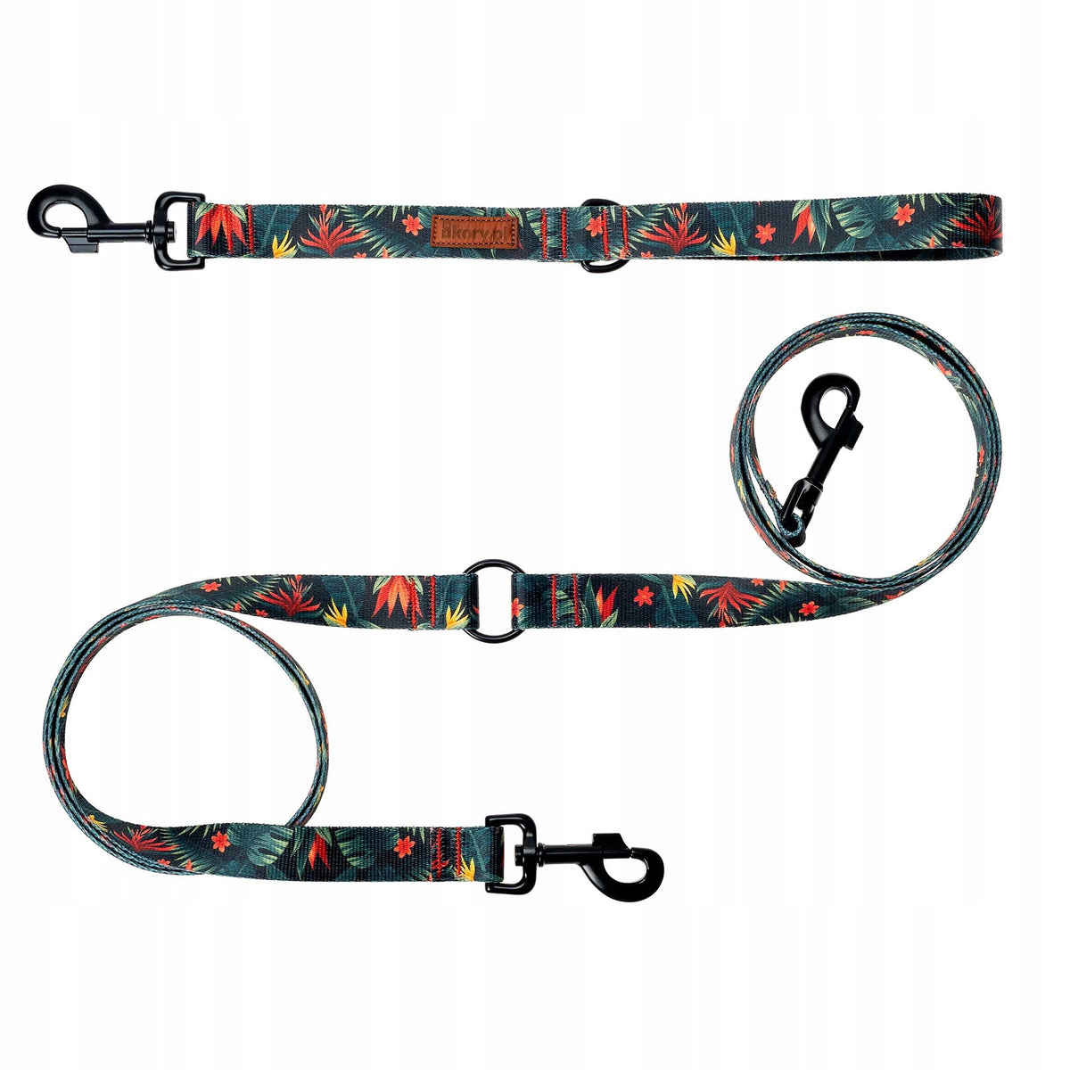 DOUBLE LEASH medium dogs BINARY 1,78 m tape 2 cm Ukory PRINT green Manufacturer code Smycz Dwójnik 140 cm 2 cm PIES MONSTEROWO