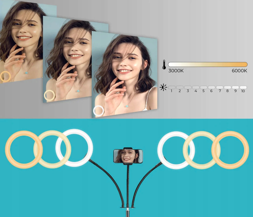 DOUBLE RING LAMP LED SELFIE TRIPOD 8'' Brand VicTsing