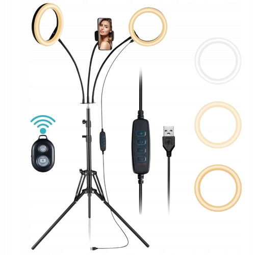 DOUBLE RING LAMP LED SELFIE TRIPOD 8''