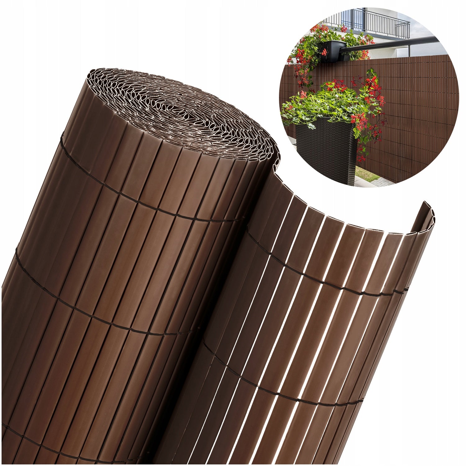 DOUBLE-SIDED BALCONY MAT BALCONY COVER TERRACE BROWN PVC 140x300 cm
